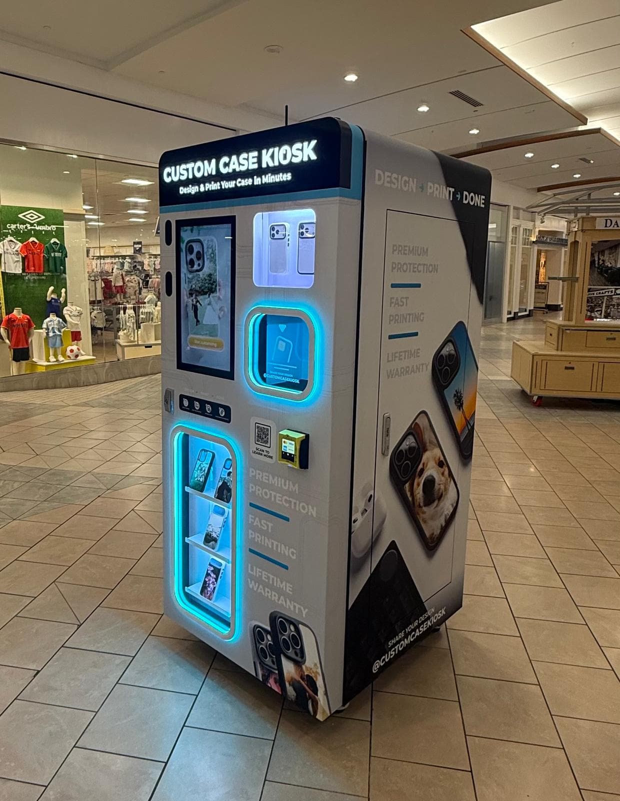 A Custom Case Kiosk installed in a shopping mall
